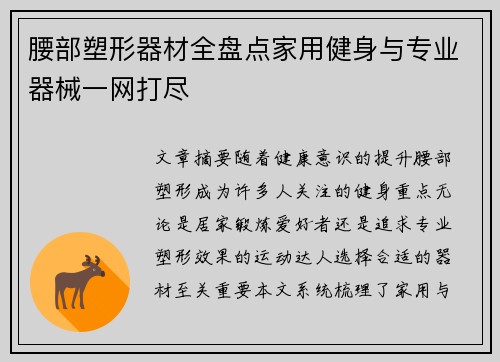 腰部塑形器材全盘点家用健身与专业器械一网打尽
